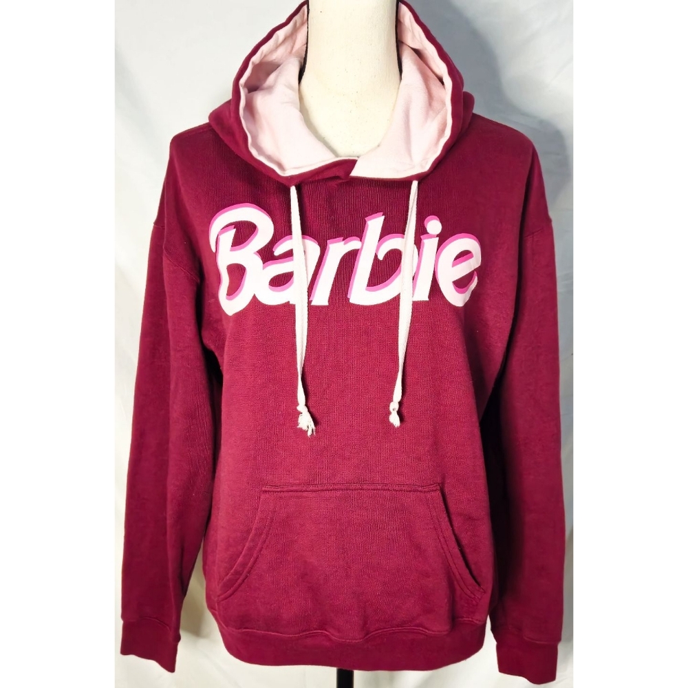 Barbie Hoodie Magenta Pastel Pink Logo Kangaroo Pocket Fleece Lined